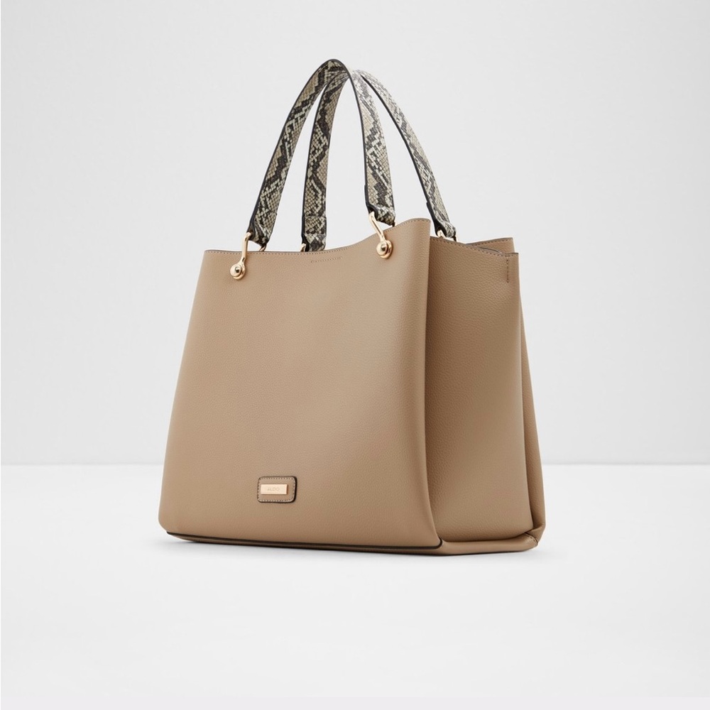 ALDO Elegant Beige Tote Bag with Patterned Straps